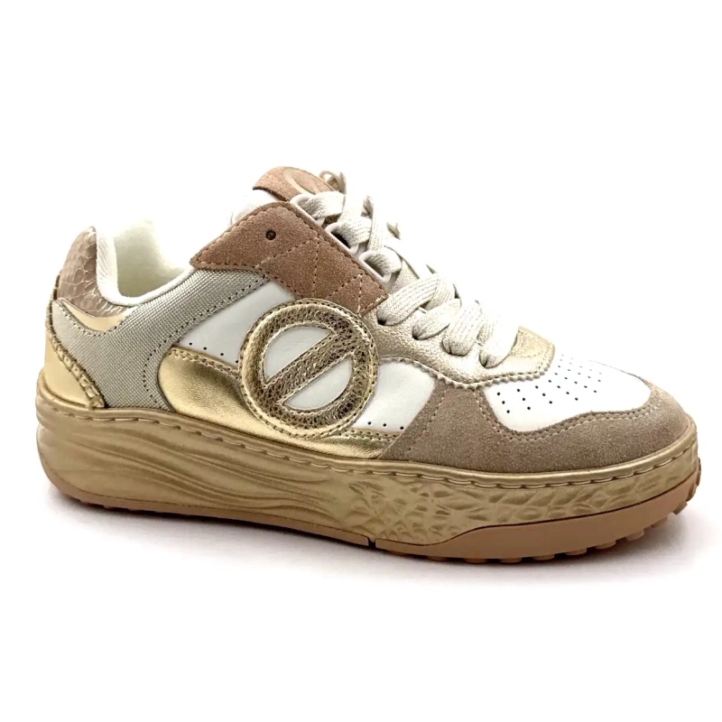 No Name Tyler Court Skinn, Semsket skinn og tekstil Gull, Beige og Hvit Ivoire Chaussures