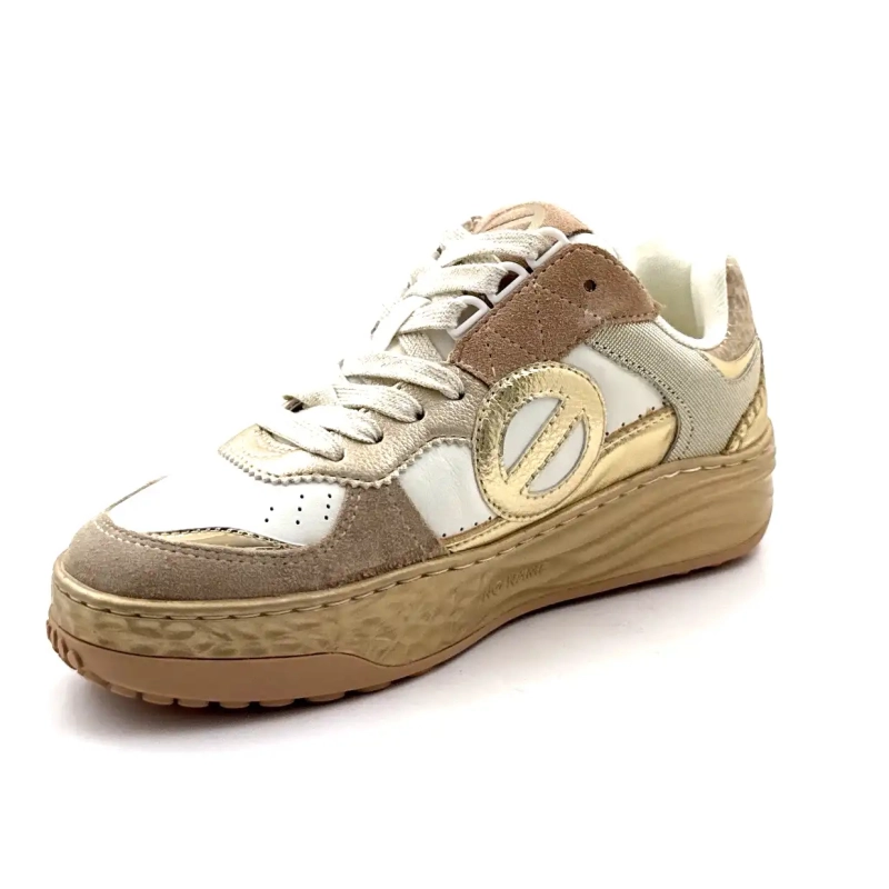 No Name Tyler Court Cuir, Daim & Textile Doré, Beige & Blanc Ivoire Chaussures