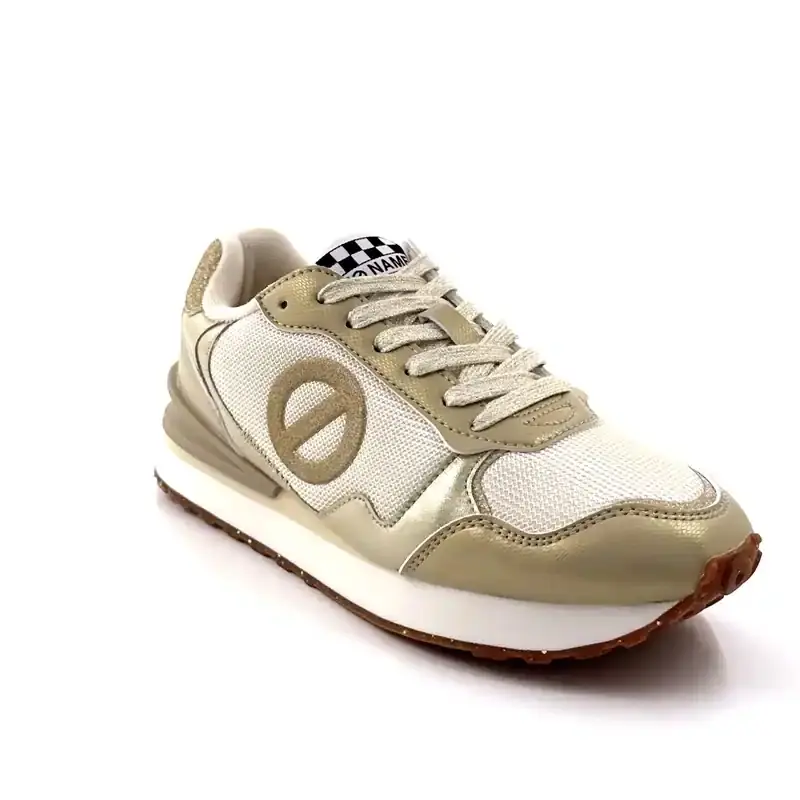 No Name Tova-Runner W, sem marca, em tecido branco e dourado. Ivoire Chaussures