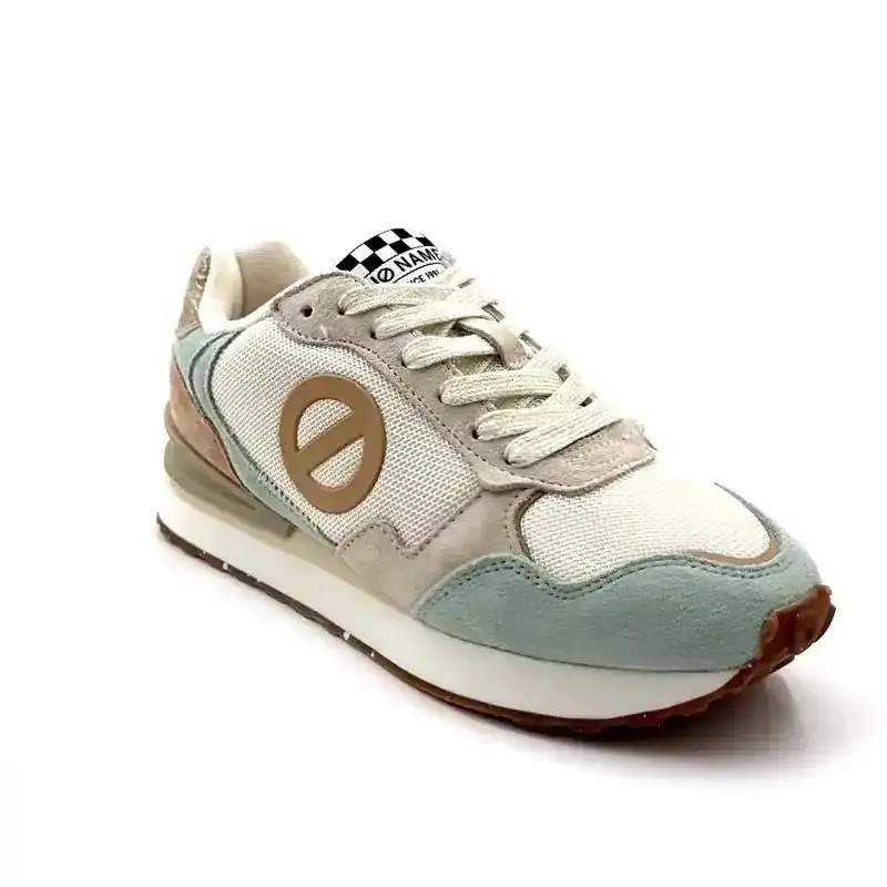 No Name Tova-Runner W Leather & Textile Beige & Mint Ivoire Chaussures