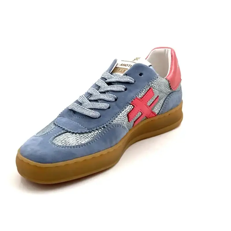 Another Trend A032C126 Ikoniskt Läder & Mocka Blå & Rosa Ivoire Chaussures