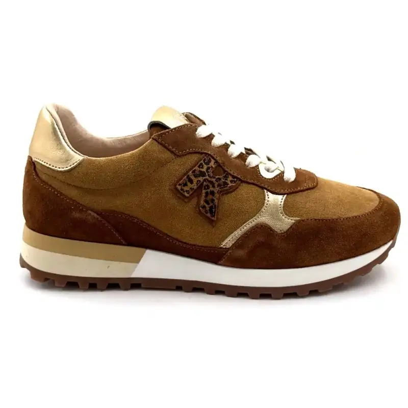 Reqins Mania Mix Σουέτ Καφέ & Χρυσό Ivoire Chaussures