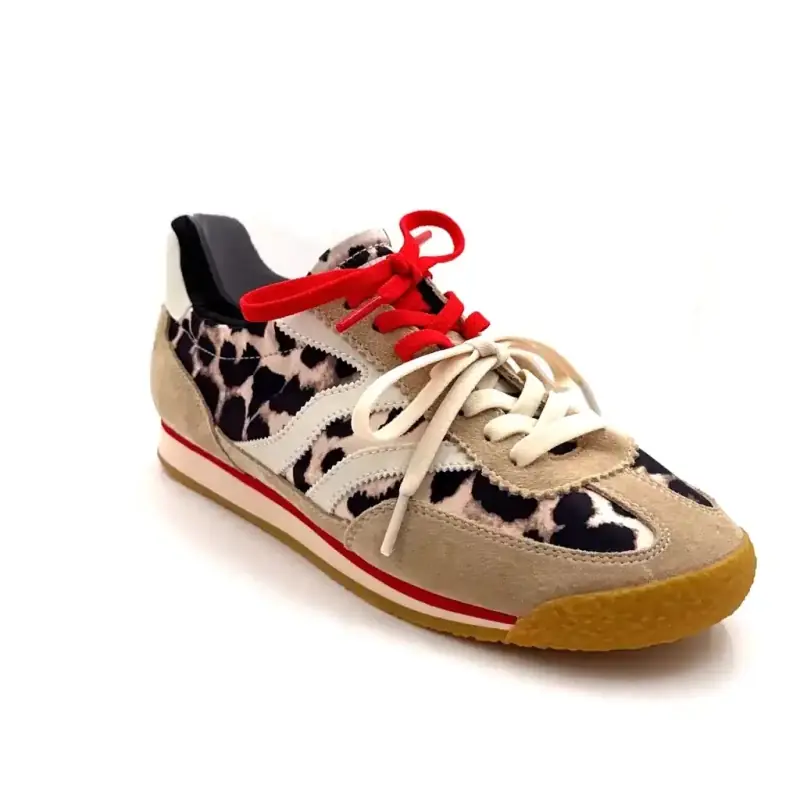 MRP Pure V6 semsket skinn og leopardtekstil Ivoire Chaussures
