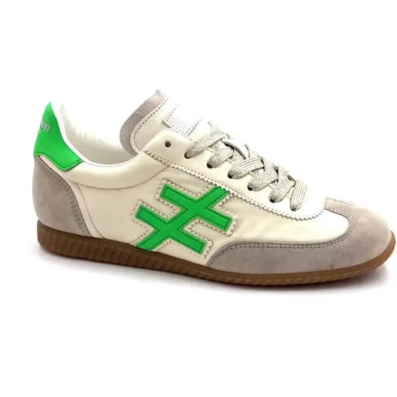 Another Trend A078 04 Atenas Leather & Suede White Fluo Green & Gray Ivoire Chaussures