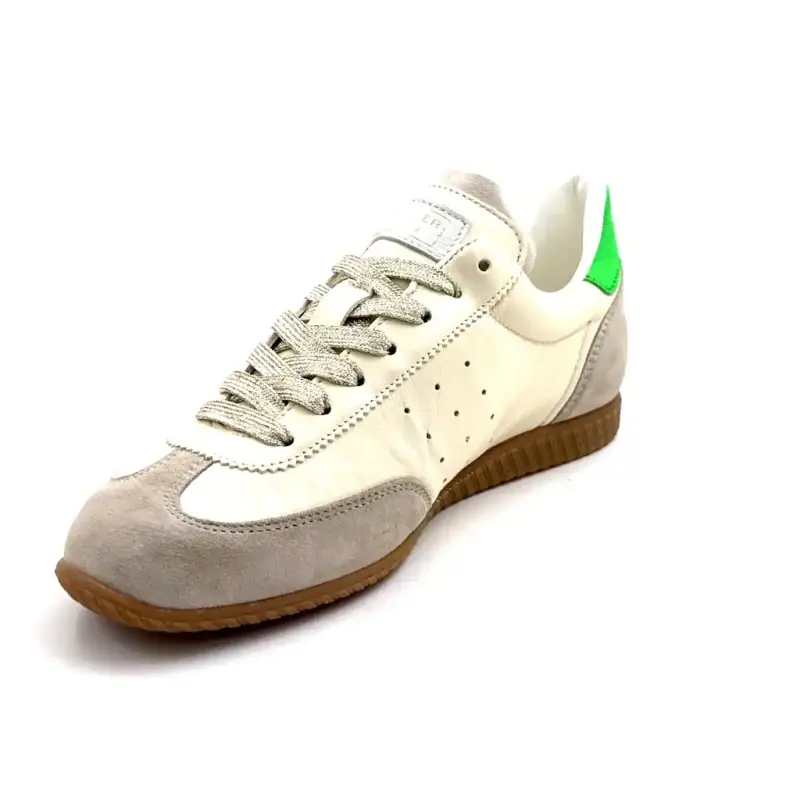 Another Trend A078 04 Atenas Piele și Suede Alb Verde Fluo și Gri Ivoire Chaussures