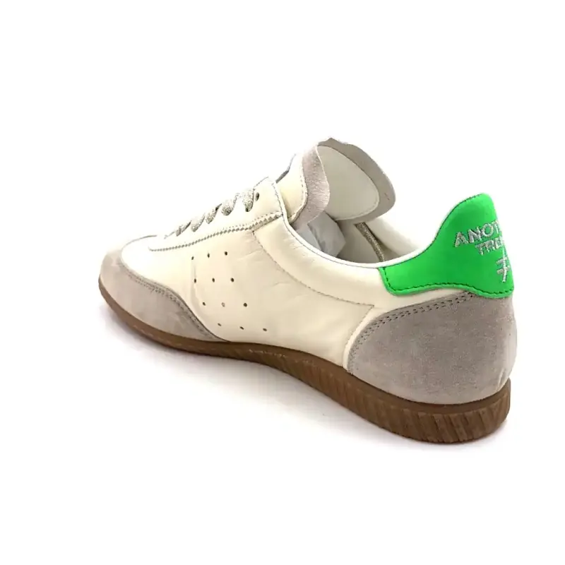 Another Trend A078 04 Atenas Piele și Suede Alb Verde Fluo și Gri Ivoire Chaussures