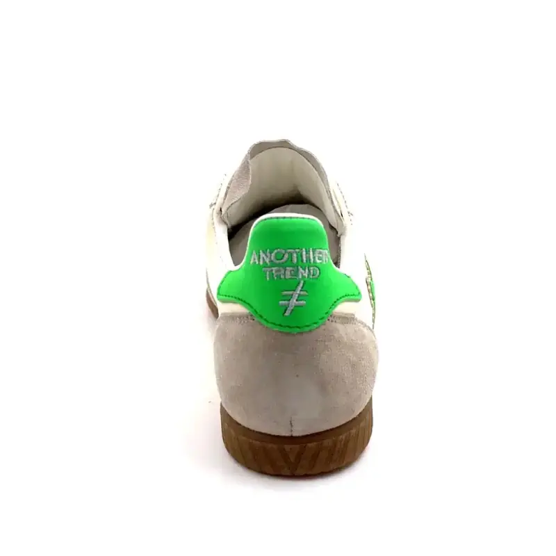 Outra tendência A078 04 Atenas em couro e camurça, branco, verde fluorescente e cinza. Ivoire Chaussures