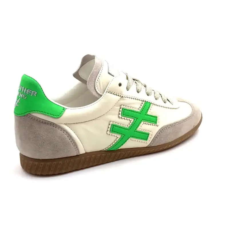 Another Trend A078 04 Atenas Cuir & Daim Blanc Vert Fluo & Gris Ivoire Chaussures
