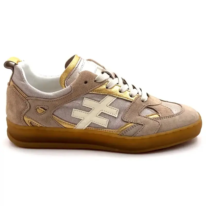 Another Trend A033 11 Iconic 2 Leather & Suede Taupe & Metal Ivoire Chaussures