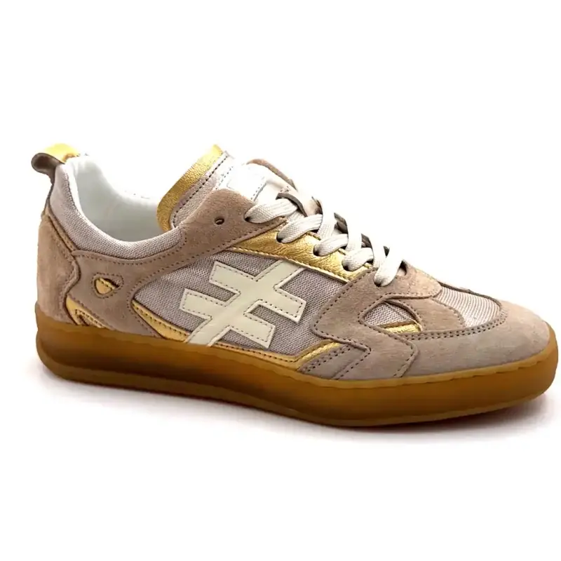 Outra tendência A033 11 Icônico 2 Couro e Camurça Taupe e Metal Ivoire Chaussures