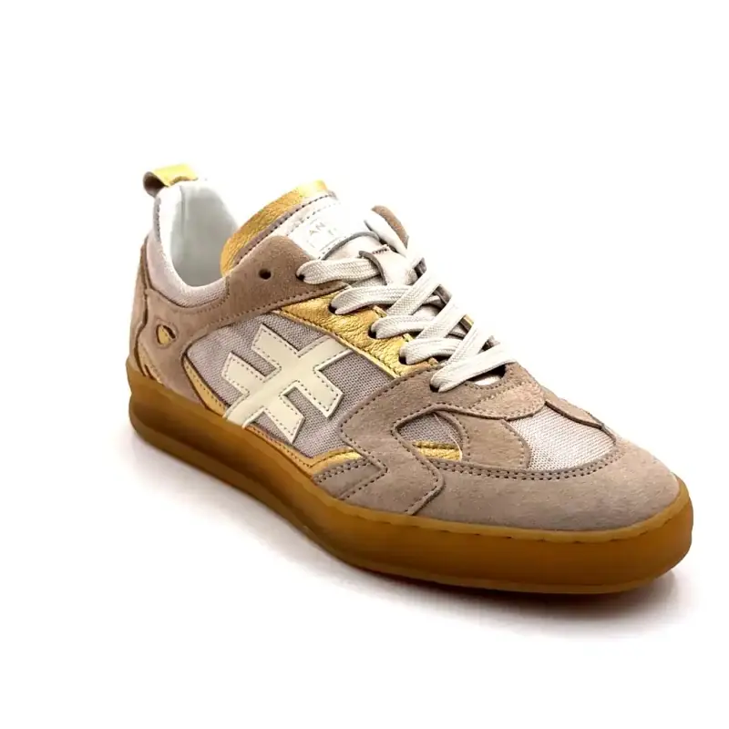 Otra tendencia A033 11 Iconic 2 Cuero y gamuza Taupe y metal Ivoire Chaussures