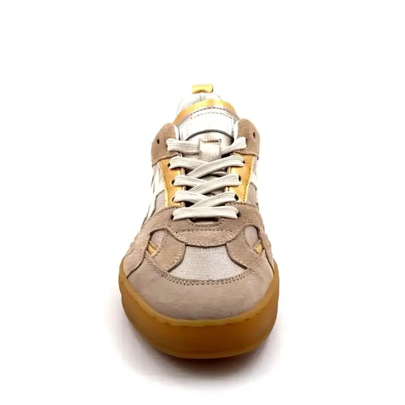 Another Trend A033 11 Iconic 2 Leer & Suède Taupe & Metaal Ivoire Chaussures