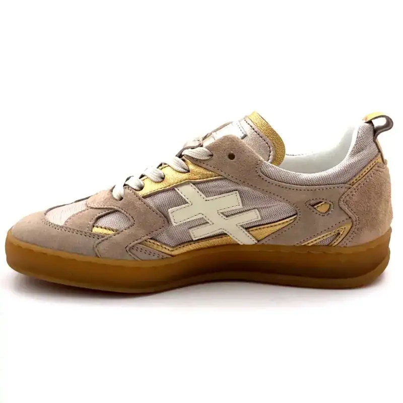 Another Trend A033 11 Iconic 2 Leer & Suède Taupe & Metaal Ivoire Chaussures