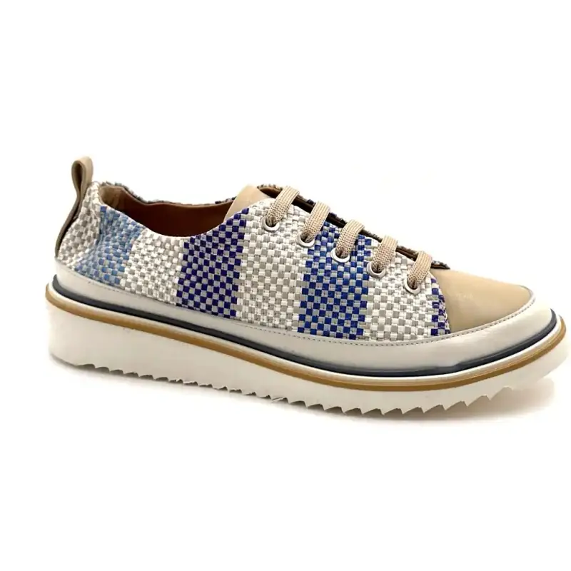 Xsa 8010 Pixel Cuir Tréssé Bleu Beige & Crème Ivoire Chaussures