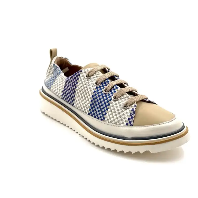 Xsa 8010 Pixel Piele Împletită Albastră, Bej și Crem Ivoire Chaussures