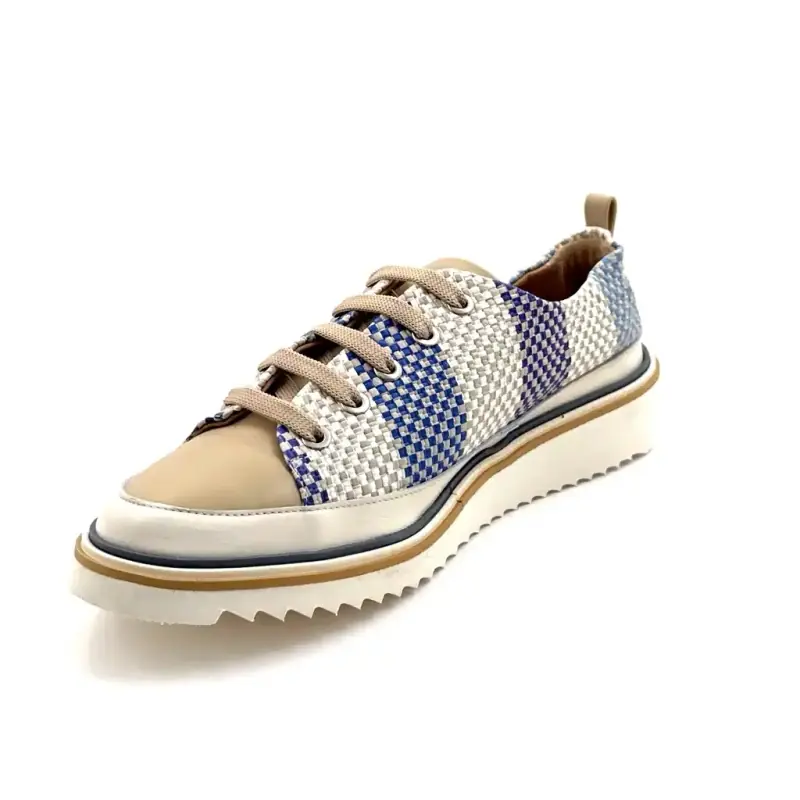 Xsa 8010 Pixel Braided Leather Blue Beige & Cream Ivoire Chaussures