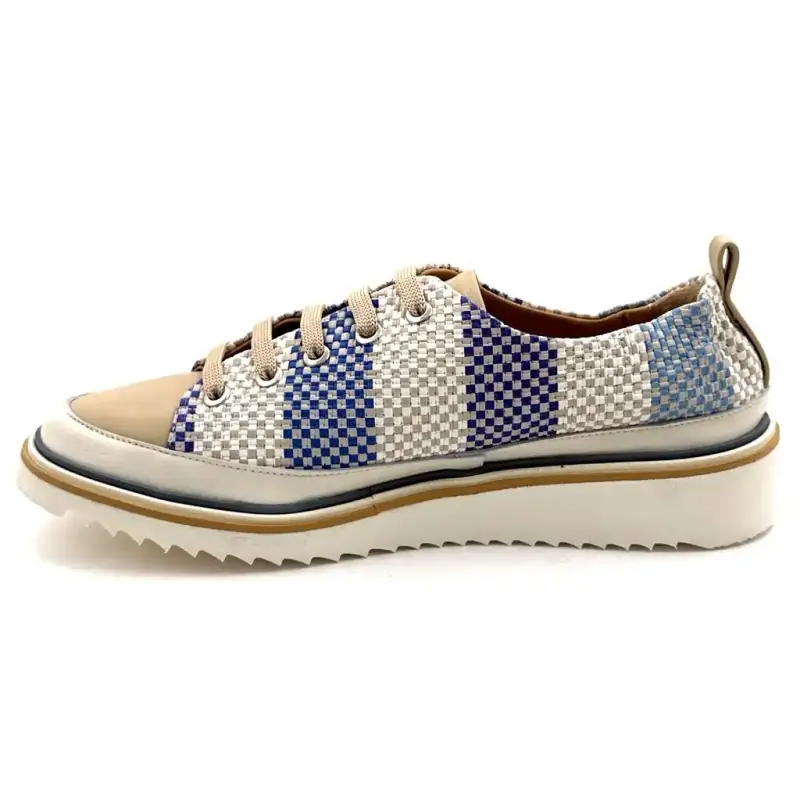 Xsa 8010 Pixel em couro trançado azul, bege e creme Ivoire Chaussures