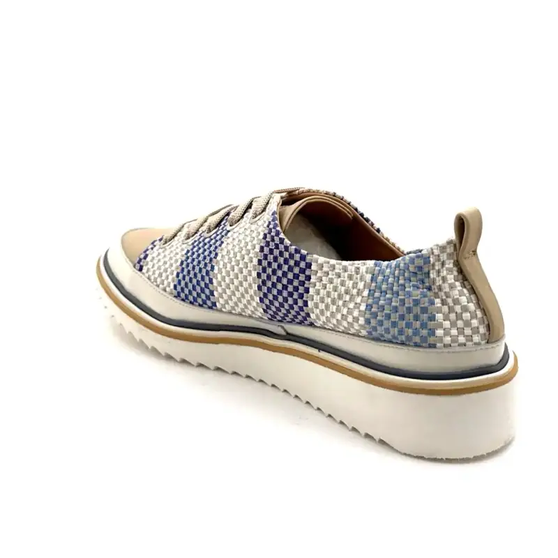 Xsa 8010 Pixel em couro trançado azul, bege e creme Ivoire Chaussures