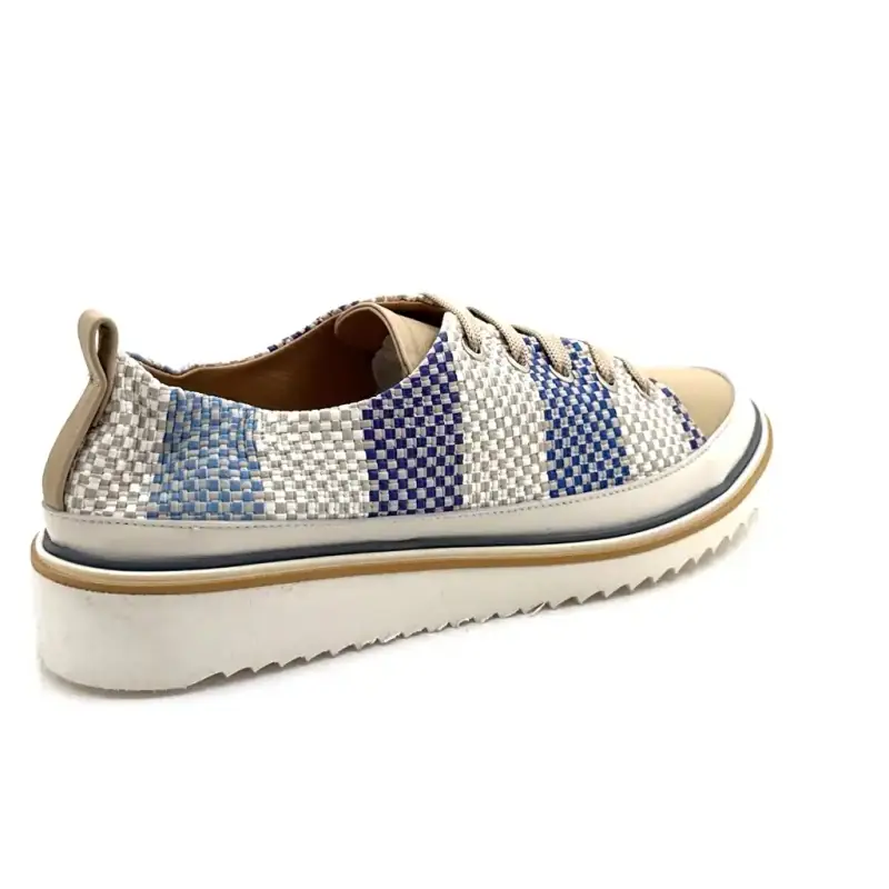 Xsa 8010 Pixel em couro trançado azul, bege e creme Ivoire Chaussures