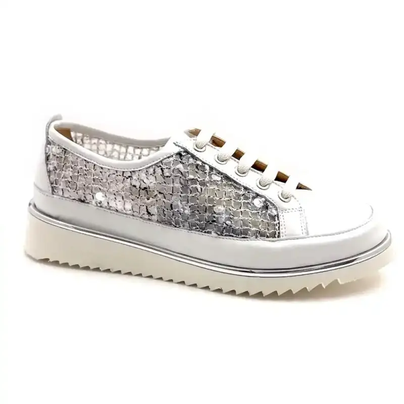 Xsa 9702 Piel Blanca Búfalo con Lentejuelas Ivoire Chaussures