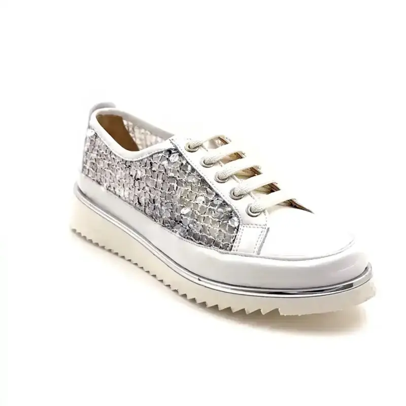 Xsa 9702 Buffalo White Leather with Sequins Ivoire Chaussures