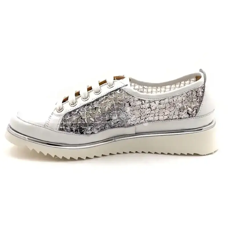 Xsa 9702 Buffalo Cuir Blanc à Sequins Ivoire Chaussures