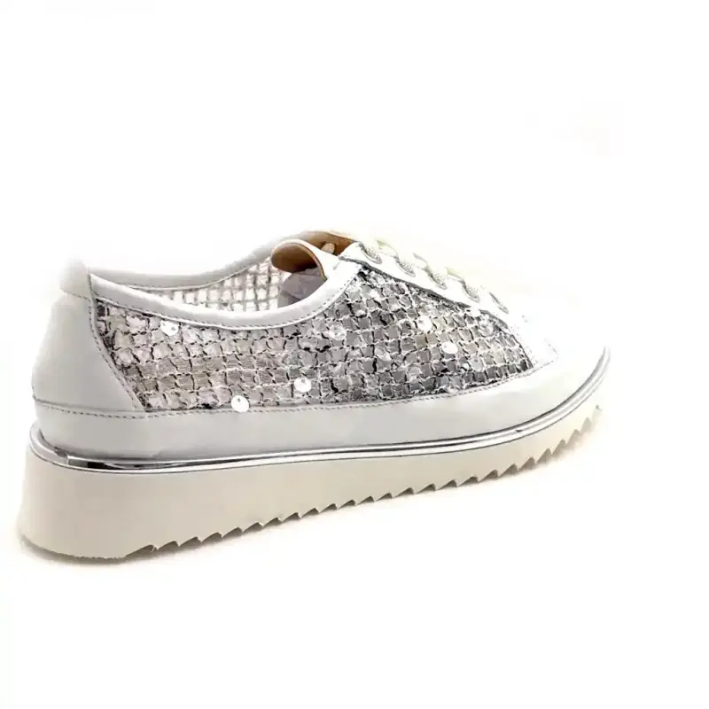 Xsa 9702 Couro de búfalo branco com lantejoulas Ivoire Chaussures