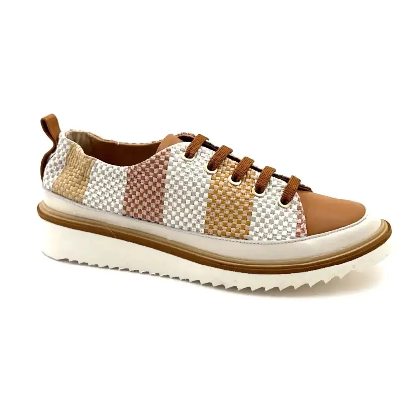 Xsa 8010 Pixel gevlochten leer, camelbeige en crèmekleurig Ivoire Chaussures
