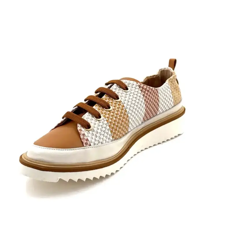 Xsa 8010 Pixel Pelle intrecciata Cammello Beige e Crema Ivoire Chaussures