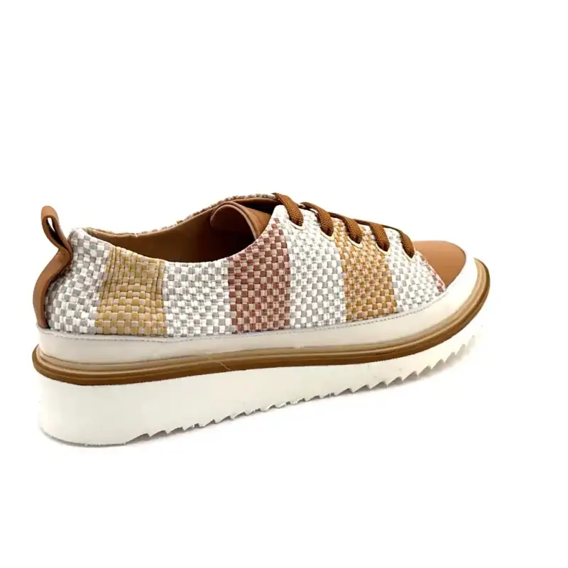Xsa 8010 Pixel Pelle intrecciata Cammello Beige e Crema Ivoire Chaussures