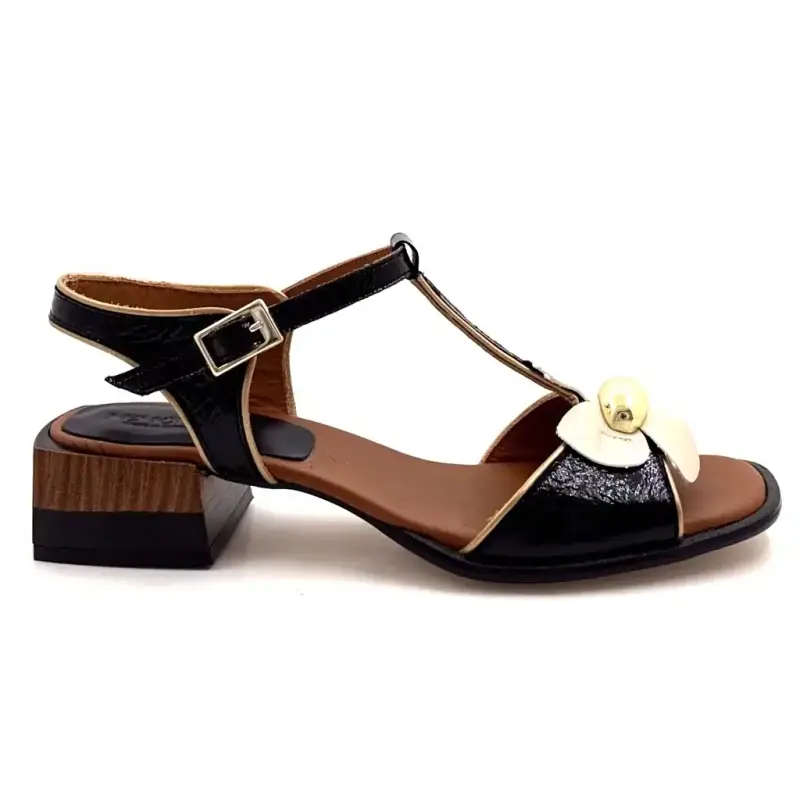 Nemonic 2513 Czarna i kremowa skóra lakierowana Ivoire Chaussures