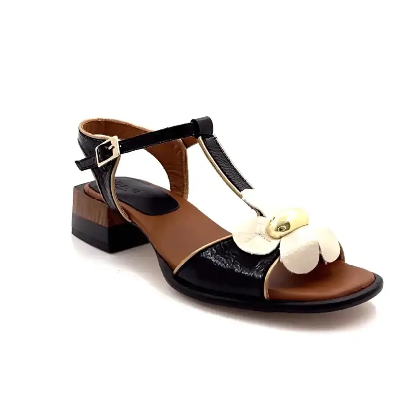 Nemonic 2513 Couro Envernizado Preto e Creme Ivoire Chaussures