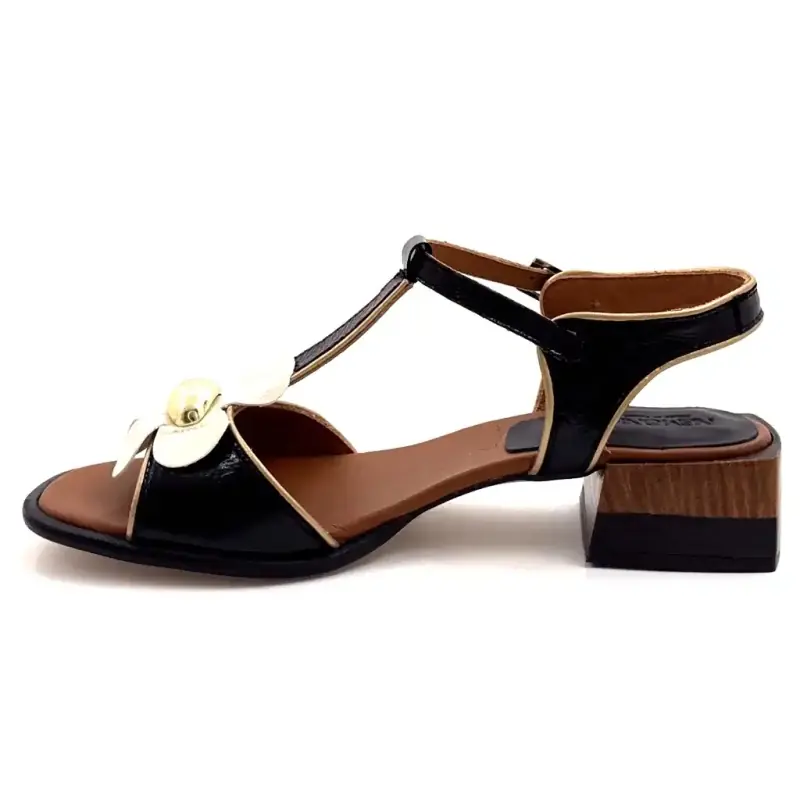 Nemonic 2513 Czarna i kremowa skóra lakierowana Ivoire Chaussures