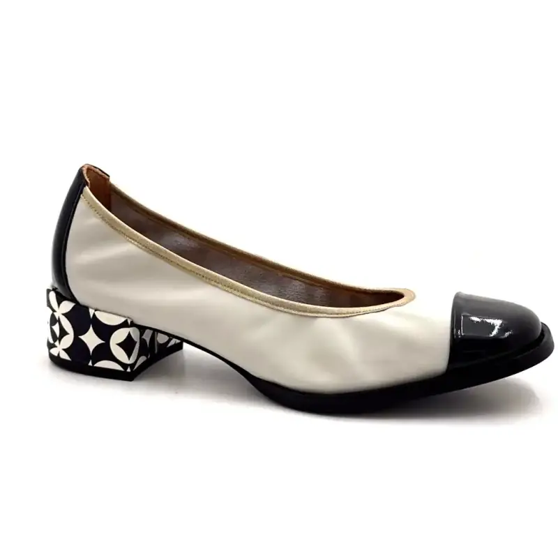 Nemonic 2430 Piele crem și neagră Ivoire Chaussures