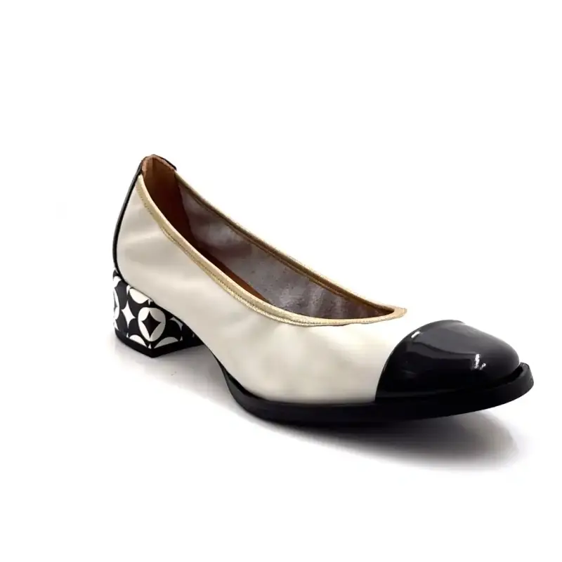 Nemonic 2430 Creme & Schwarzes Leder Ivoire Chaussures