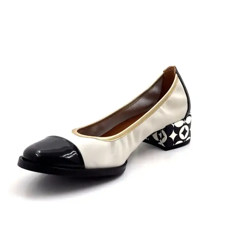 Nemonic 2430 Creme & Schwarzes Leder Ivoire Chaussures