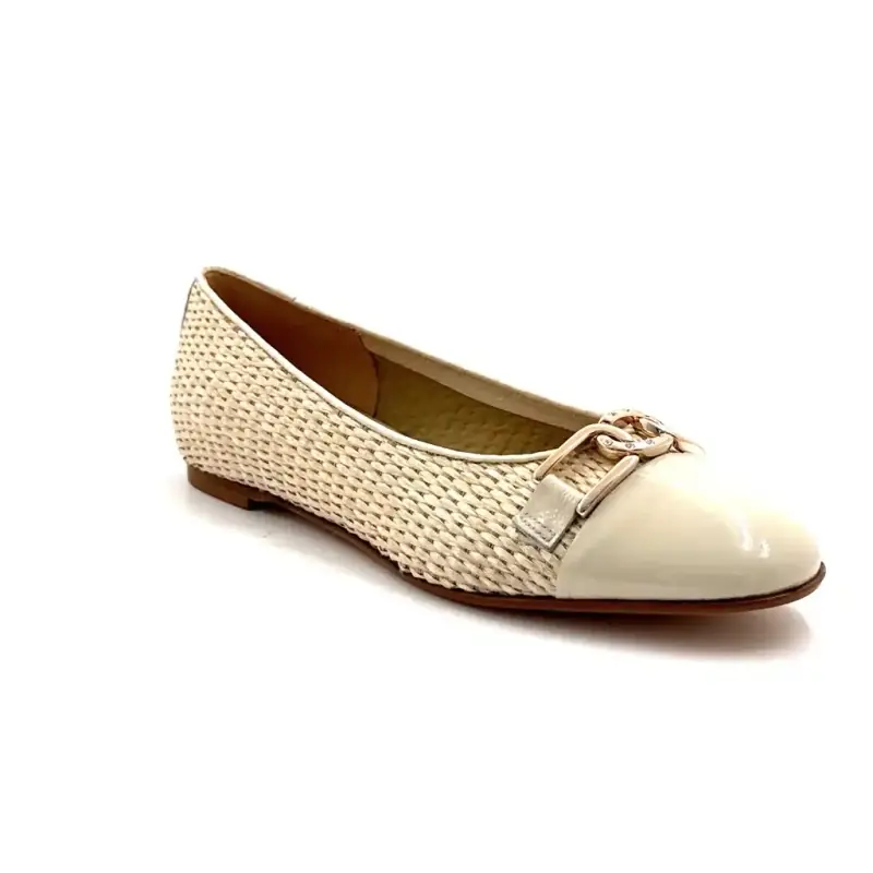 Ivoire CH968 Raphia & Cuir Vernis Crème Ivoire Chaussures