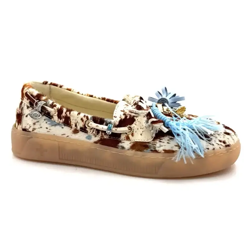 GIO+ Moka10 Cuir Poulain Imprimé Vache Ivoire Chaussures