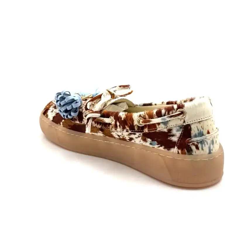 GIO+ Moka10 Ponyleer met koeienprint Ivoire Chaussures