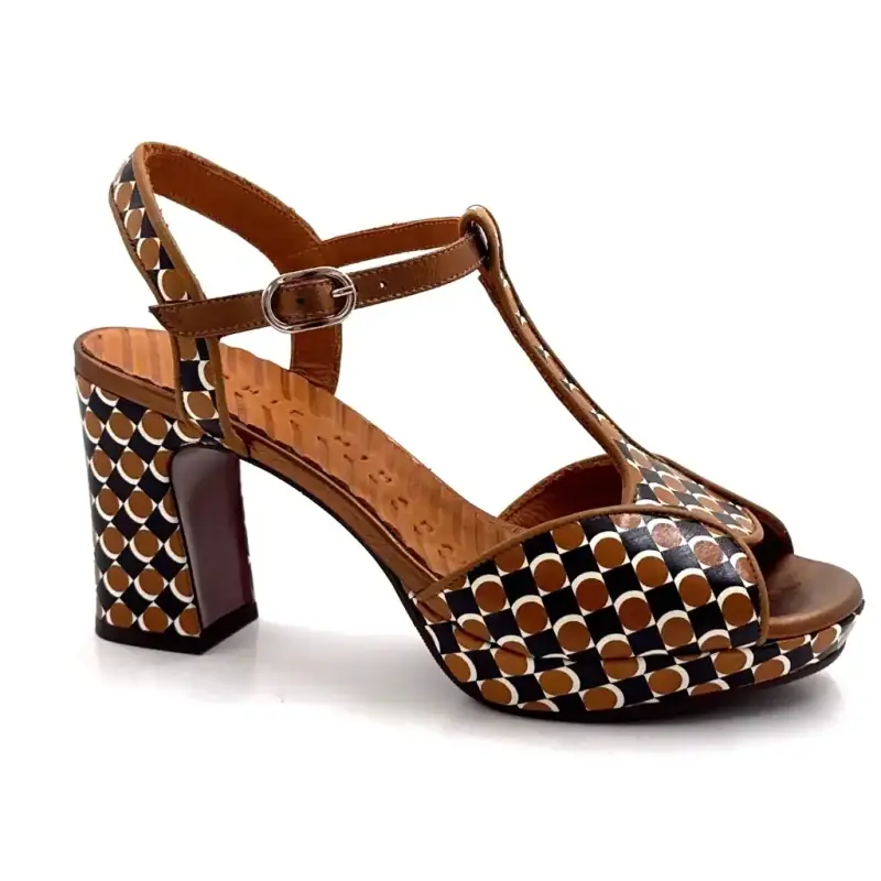 Chie Mihara Keduni 48 barna és fekete bőr retro mintás Ivoire Chaussures