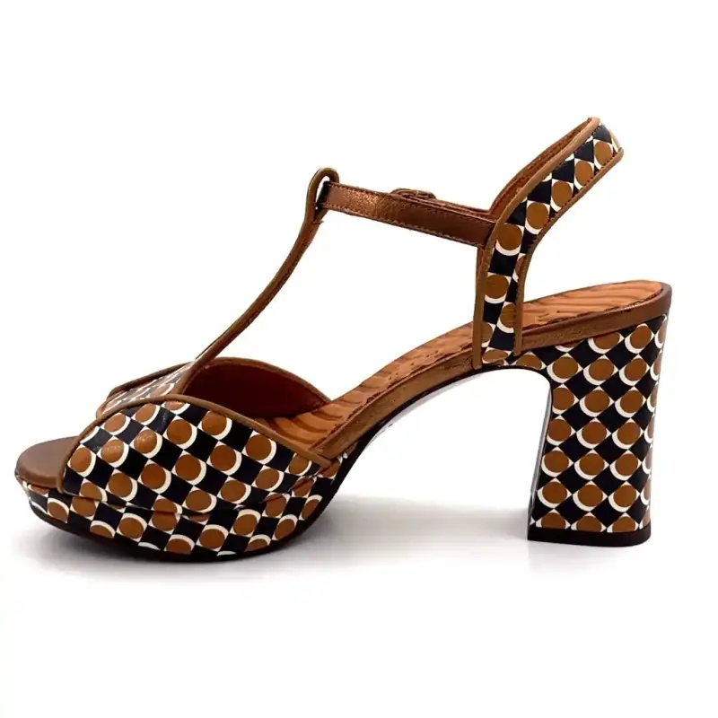 Chie Mihara Keduni 48 brunt og svart skinn retromønster Ivoire Chaussures