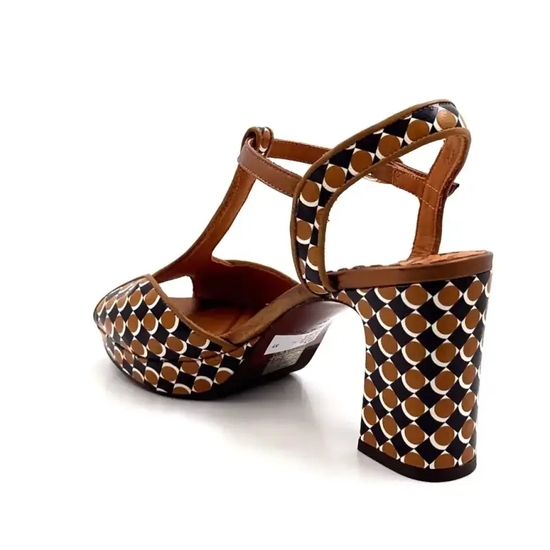Chie Mihara Keduni 48 Καφέ & Μαύρο Δερμάτινο Ρετρό Μοτίβο Ivoire Chaussures