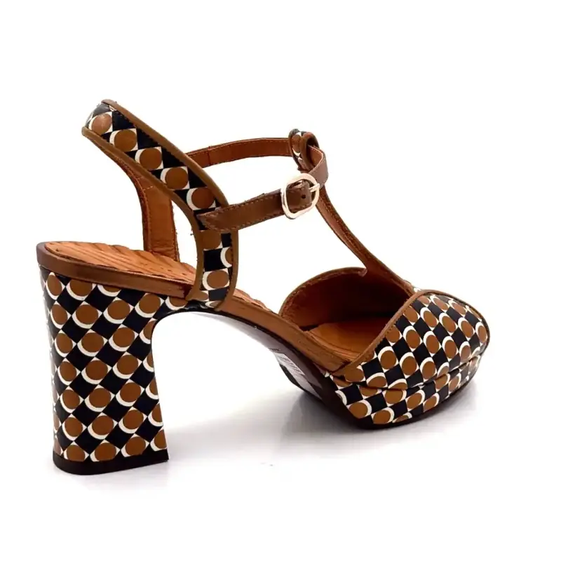 Chie Mihara Keduni 48 brunt og svart skinn retromønster Ivoire Chaussures