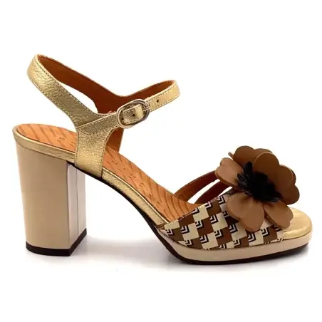 Chie Mihara Parlota 48 i beige & guldfärgat läder och kamelmönster Ivoire Chaussures