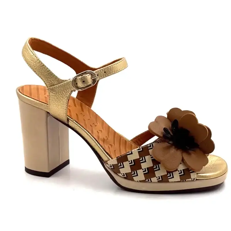 Chie Mihara Parlota 48 en Cuir Beige & Doré et Imprimé Camel Ivoire Chaussures