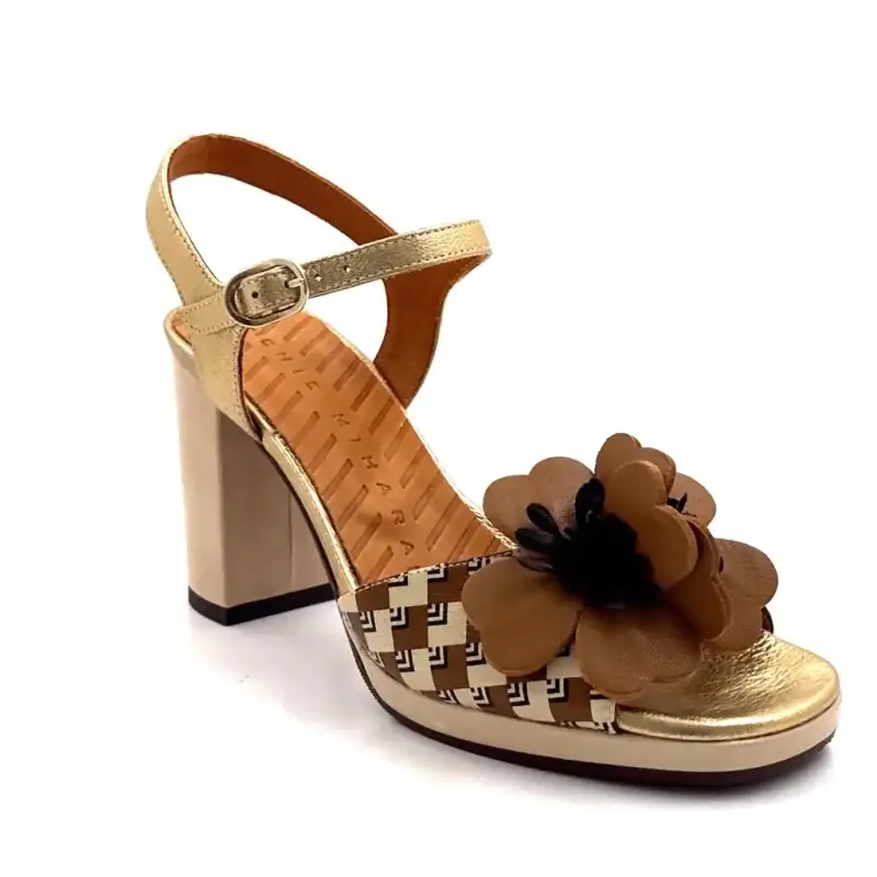 Chie Mihara Parlota 48 σε μπεζ & χρυσό δέρμα με καμηλό σχέδιο Ivoire Chaussures