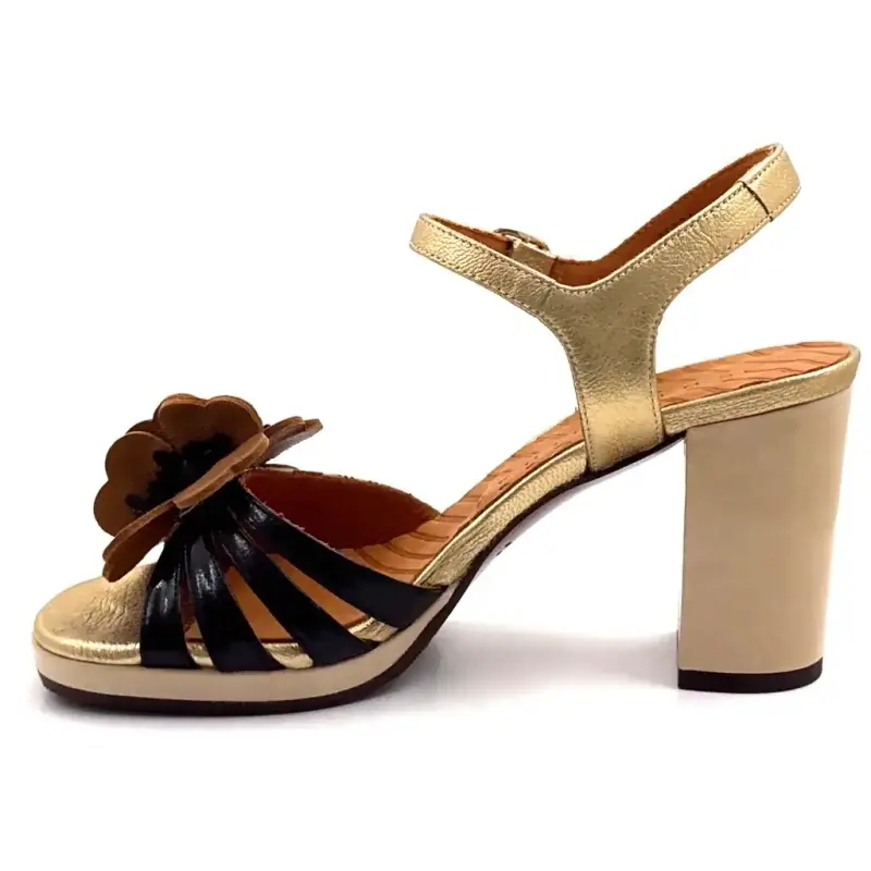 Chie Mihara Parlota 48 i beige & guldfärgat läder och kamelmönster Ivoire Chaussures