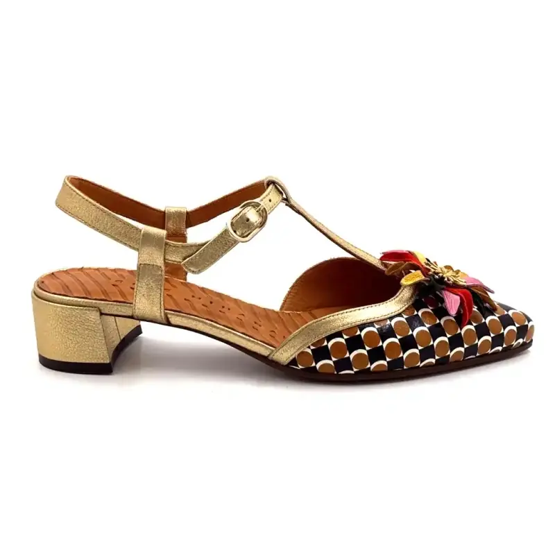 Chie Mihara Heleni arany bőr és nyomat Ivoire Chaussures