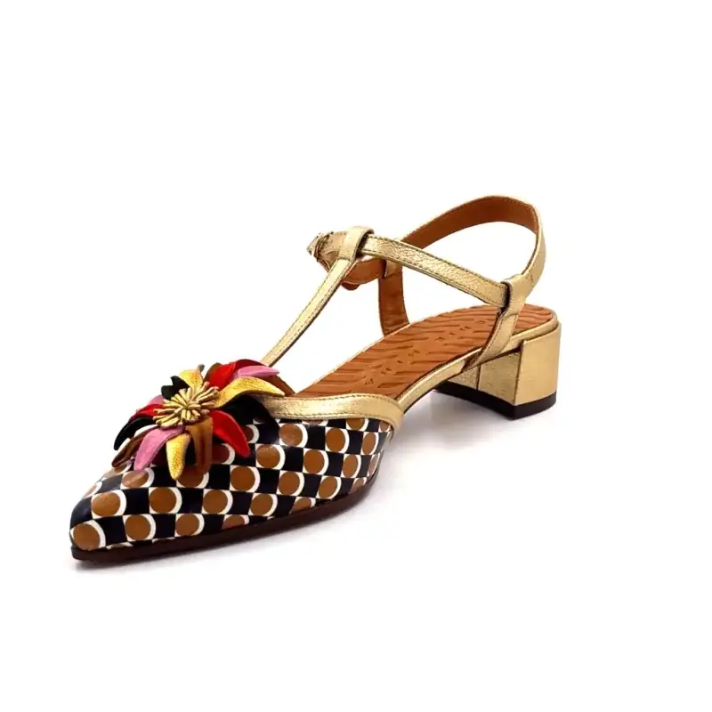 Chie Mihara Heleni Pelle dorata e stampa Ivoire Chaussures