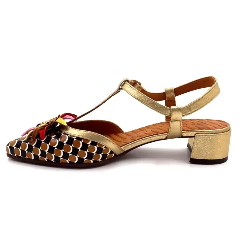 Chie Mihara Heleni guldläder & tryck Ivoire Chaussures